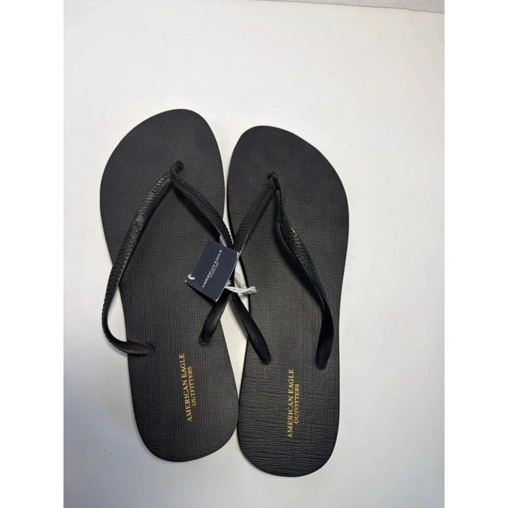 BNWT Y2K American Eagle Black Flip Flop Thong Sandals Size L 9-10